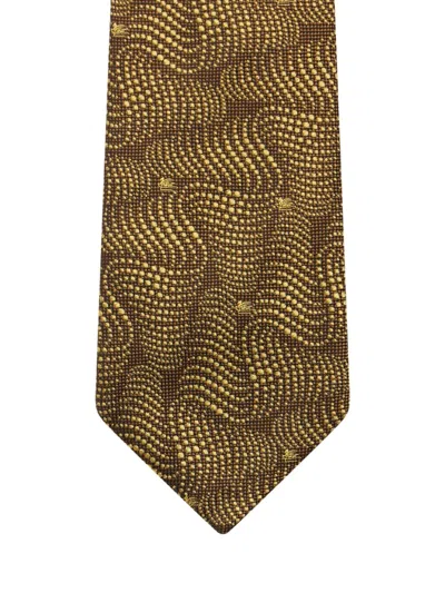 Etro Wave-pattern Silk Tie In Brown