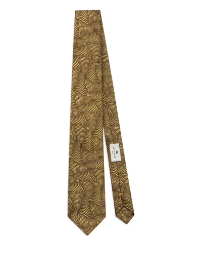 Etro Wave-pattern Silk Tie In Brown
