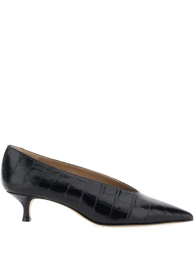 Le Monde Beryl Le Monde Béryl Pointed Toe Pumps With Crocodile Textured Finish In Black