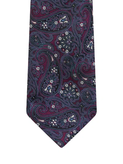 Etro Paisley Striped Silk Tie In Blue