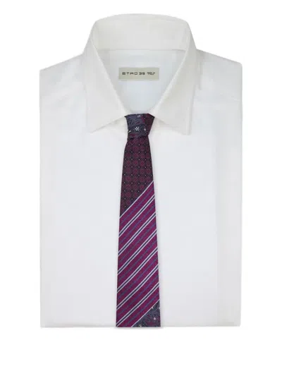 Etro Paisley Striped Silk Tie In Blue