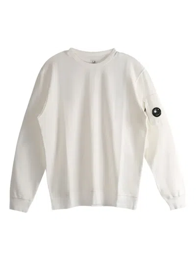 C.p. Company Fleece Crewneck Sweatshirt Arm Pocket In White