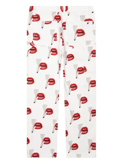 Emotionally Unavailable X Tom Wesselmann Smoking Lips-print Trousers In White