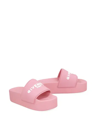 Givenchy Logoed Rubber Platform Slides In Pink