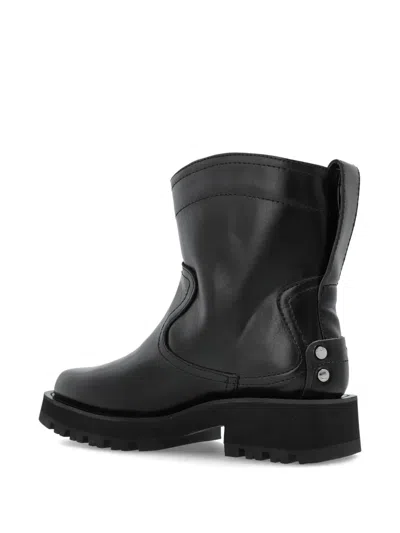 Ganni Black Low Black Oleatex Boots In Black