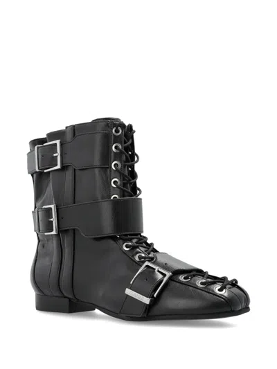 Ganni Black Synthetic Boots With Front Fastening In Black