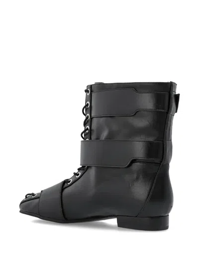 Ganni Black Synthetic Boots With Front Fastening In Black