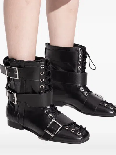 Ganni Black Synthetic Boots With Front Fastening In Black
