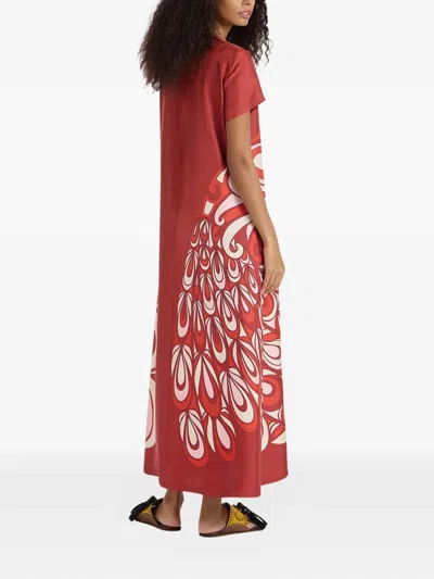 La Doublej Swing Bird-print Silk Maxi Dress In Burgundy