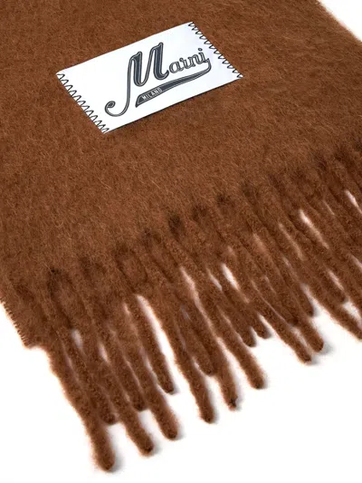 Marni Fringed Rectangle Scarf In Brown