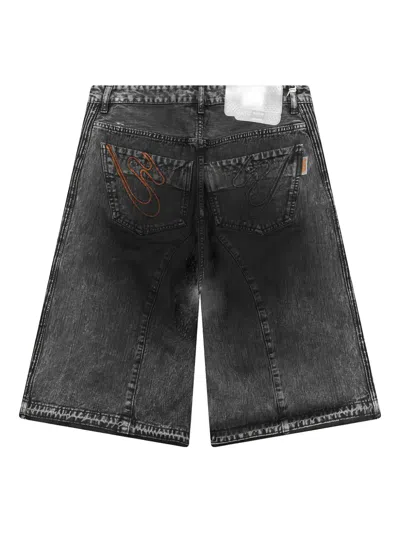 褶饰拼接牛仔短裤