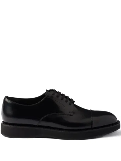 Prada Brushed Leather Lace-up Shoes In Black