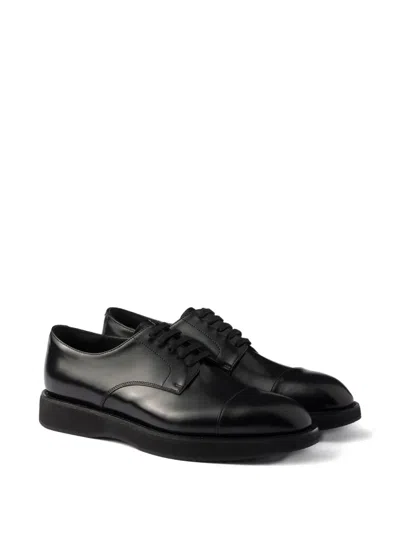 Prada Brushed Leather Lace-up Shoes In Black