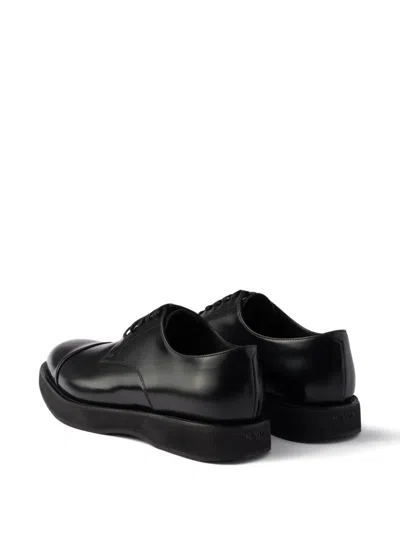Prada Brushed Leather Lace-up Shoes In Black