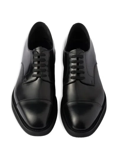 Prada Brushed Leather Lace-up Shoes In Black