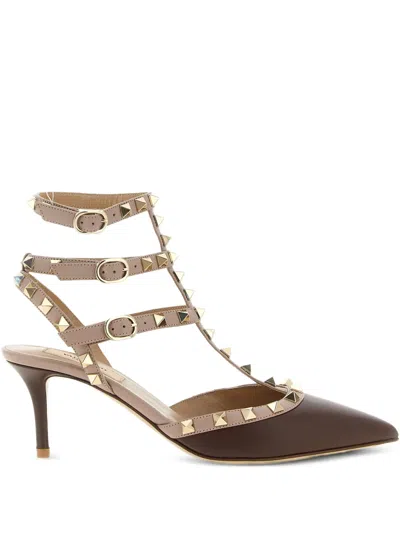 Valentino Rockstud 65 Two-tone Leather Pumps In Brown