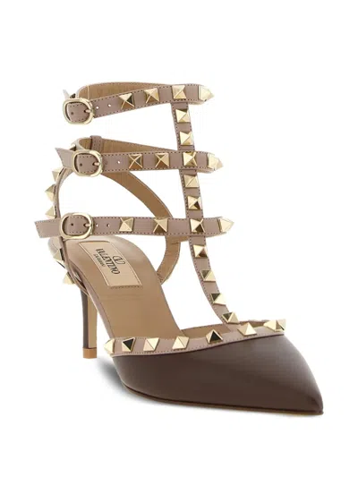 Valentino Rockstud 65 Two-tone Leather Pumps In Brown