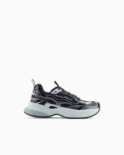 Emporio Armani Mesh Sneakers With Laminated Details And Signature Logo In Multi