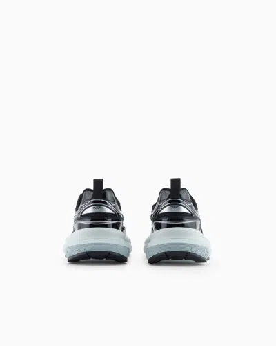 Emporio Armani Mesh Sneakers With Laminated Details And Signature Logo In Multi