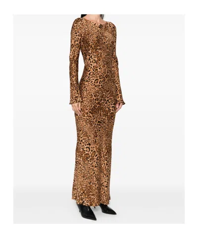 Twinset Brown Dress With Round Neck And All-over Leopard Print In Viscose Woman In Brown
