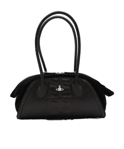 Vivienne Westwood Borsa A Spalla Shirley Piccola Bicolor In Pelle E Pelle Scamosciata  Donna In Brown
