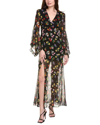 Saloni Georgette Silk Maxi Dress In Black