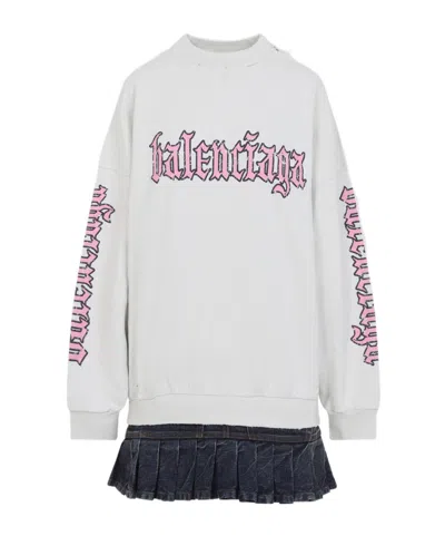 Balenciaga Hybrid Dress In Cotton Jersey And Denim In White