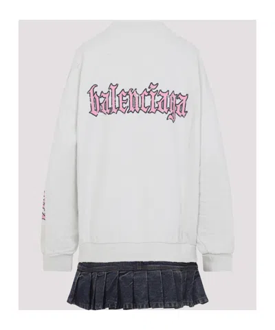 Balenciaga Hybrid Dress In Cotton Jersey And Denim In White