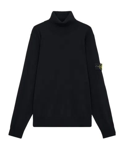 Stone Island Black Wool Turtleneck Sweater In Black