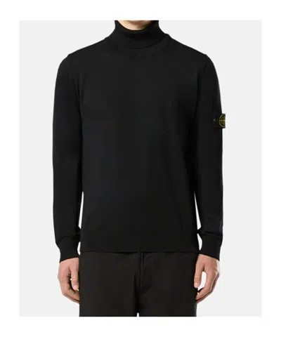 Stone Island Black Wool Turtleneck Sweater In Black