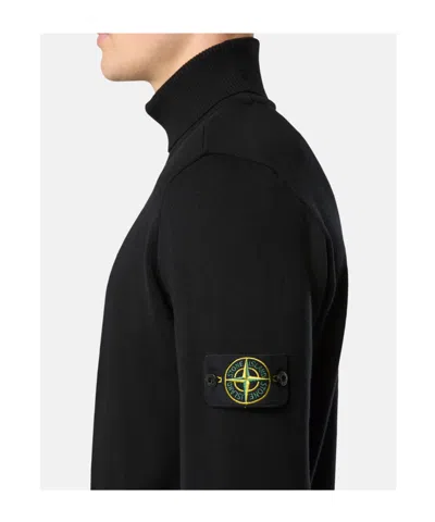 Stone Island Black Wool Turtleneck Sweater In Black