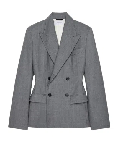 Givenchy Womens Double-breasted Peak-lapel Wool Blazer Medium Grey In Gray