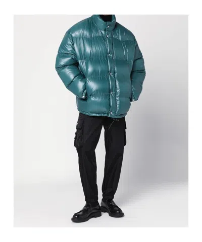 Prada Triangle Logo Glossy Down Jacket In Multi