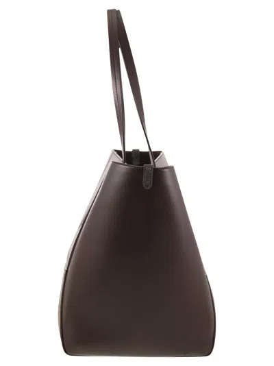 Brunello Cucinelli Geometric Design Leather Tote Bag With Structured Silhouette In Black