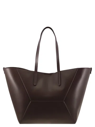 Brunello Cucinelli Geometric Design Leather Tote Bag With Structured Silhouette In Black