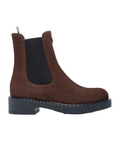 Prada Chocolate Suede Ankle Boots In Brown