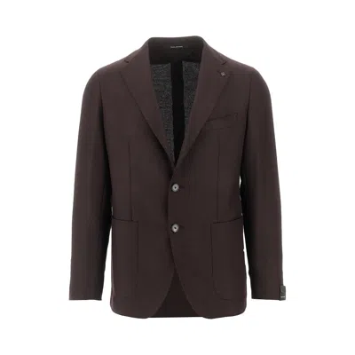 Tagliatore Square Pattern Blazer With Lapel And Pockets In Brown