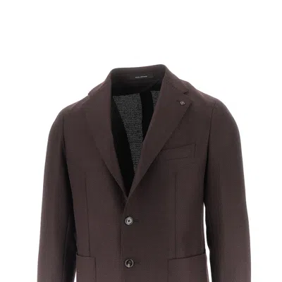 Tagliatore Square Pattern Blazer With Lapel And Pockets In Brown