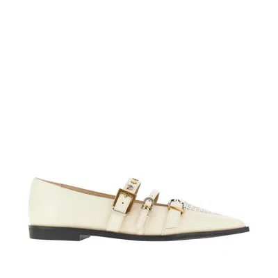 Pinko Studded Leather Ballet Flats In Neutral