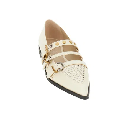 Pinko Studded Leather Ballet Flats In Neutral