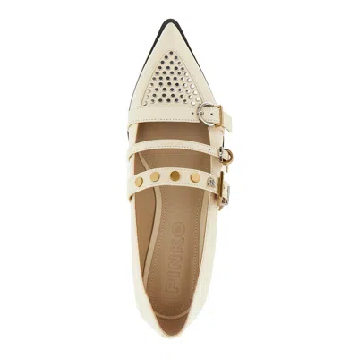 Pinko Studded Leather Ballet Flats In Neutral