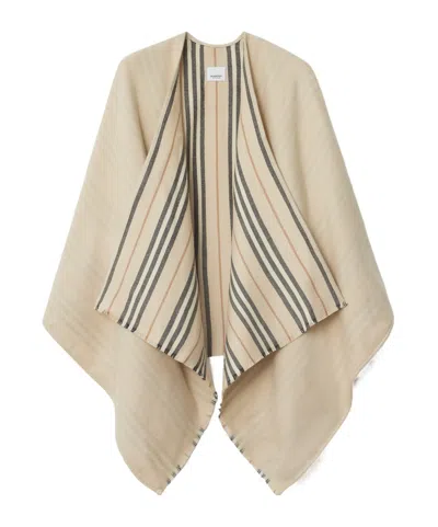 Burberry Reversible Signature Stripe Wool Shawl In Neutral