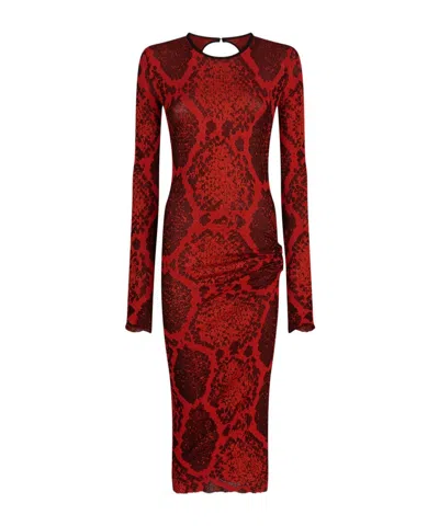 Attico Python Printed Viscose Blend Midi Dress In Red
