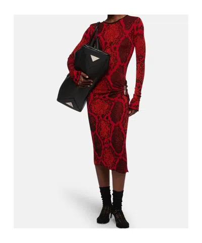 Attico Python Printed Viscose Blend Midi Dress In Red