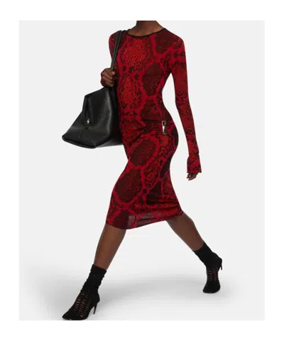 Attico Python Printed Viscose Blend Midi Dress In Red