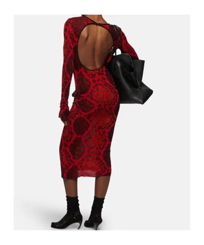 Attico Python Printed Viscose Blend Midi Dress In Red