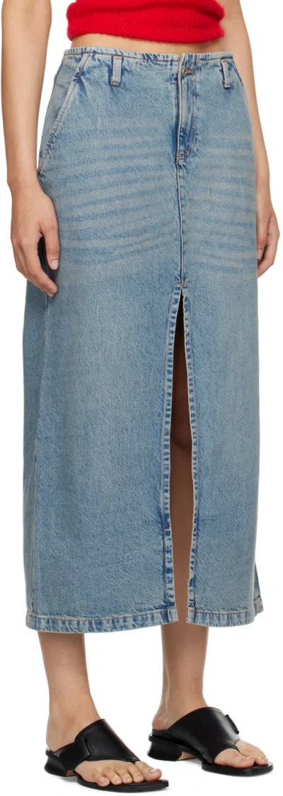 Gimaguas Front-slit Cotton Denim Midi Skirt In Blue