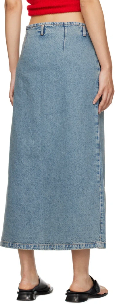 Gimaguas Front-slit Cotton Denim Midi Skirt In Blue