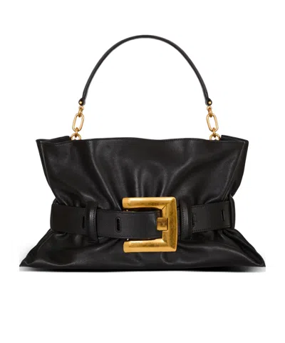 Balmain Anthem Medium Buckle Shoulder Bag In Calfskin In Black