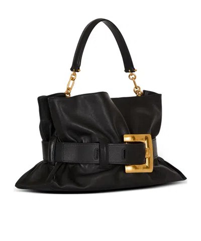 Balmain Anthem Medium Buckle Shoulder Bag In Calfskin In Black